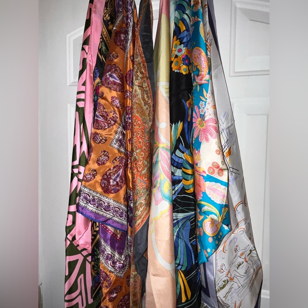 Designer Brands Colorful Silk Patterned Scarves - Multi